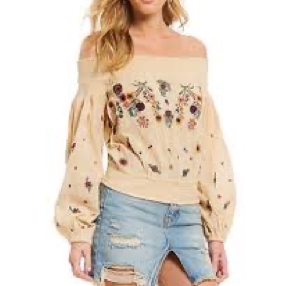 Free People Saachi Floral Embroidered Off Shoulder Blouse - Picture 5 of 6